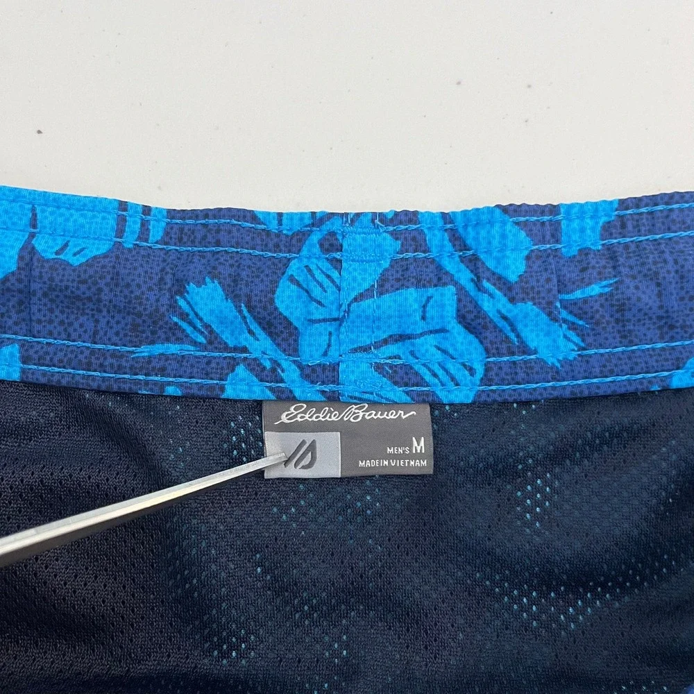 Eddie Bauer Mens Blue Tropical Palm Leaf Print Swim‎ Trunks Mesh Lining Size M